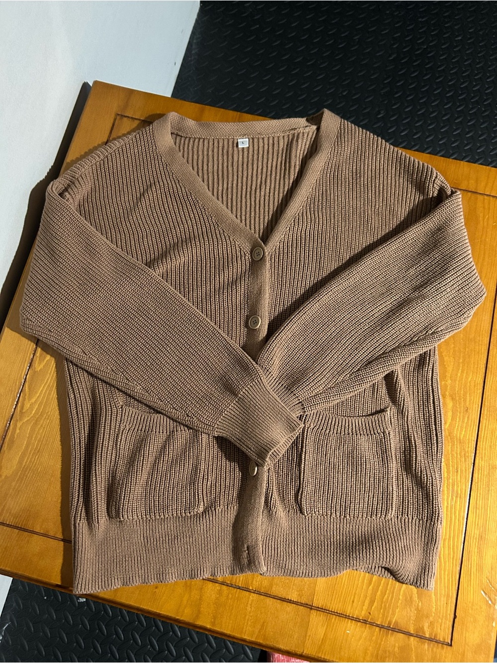 (3/$10) Womens V-Neck Button Cardigan Sweater - Brown
